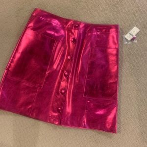 Anthropologie bright pink buttoned skirt